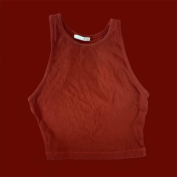 Rust Red Ribbed Sleeveless Crop Top - Picture 3 of 3